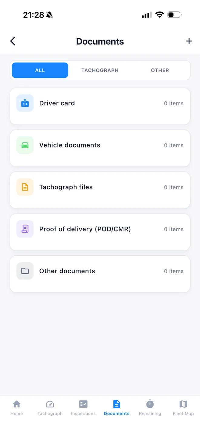 Documents screen in the PrologEU app